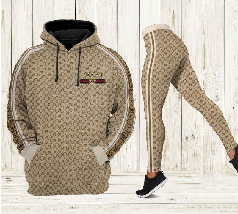 Gucci brown stripe all over print hoodie leggings set gucci gift 180 hcst 22 Hoodie Leggings Set