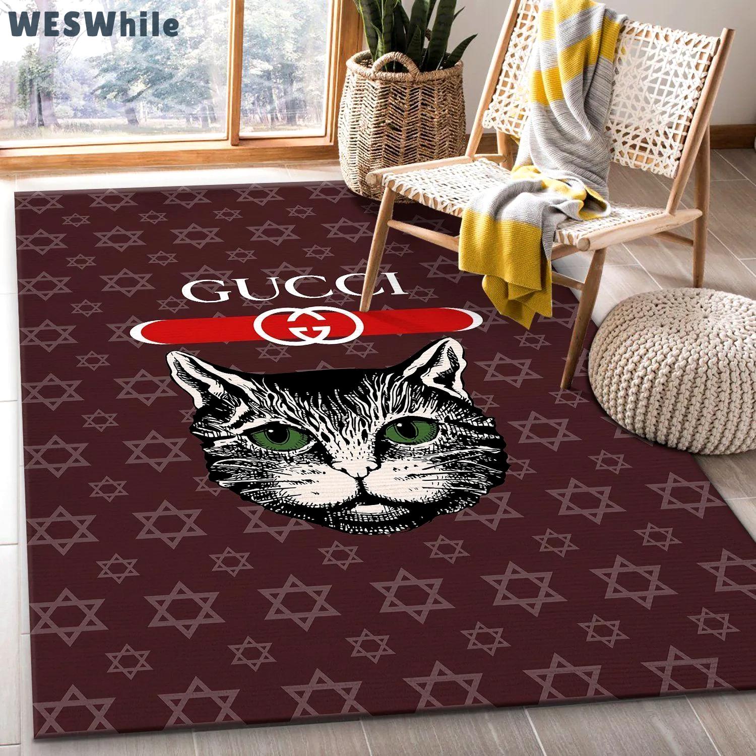 Gucci cat logo type 1009. Upgrade Your Living Room with Luxury Home Decor: Area Carpets, Floor Decor, Door Mats, and Hot Gift Items with style a High-End Fashion Brand Rectangle Rug