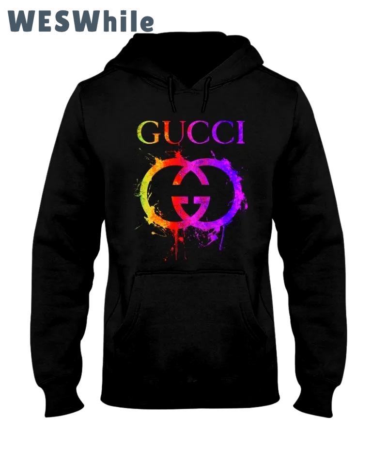 Gucci colorful logo black unisex hoodie outfit for men women luxury brand clothing special gift Hoodie 3D