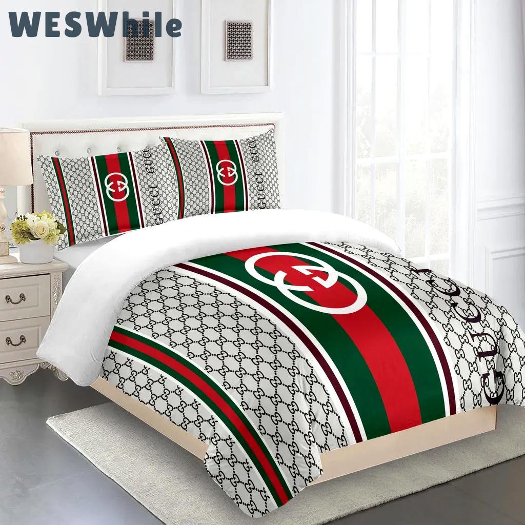 Gucci fashion logo limited luxury brand bedding sets, bedroom decor , thanksgiving decorations for home 11 best luxury bed sets gift thankgivings and christmas Bedding Sets