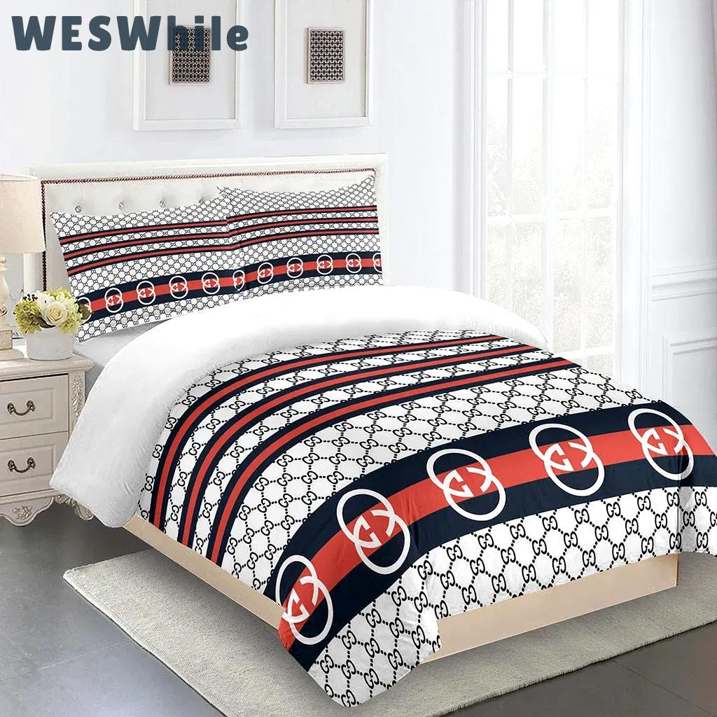 Gucci fashion logo limited luxury brand bedding sets, bedroom decor , thanksgiving decorations for home 19 best luxury bed sets gift thankgivings and christmas Bedding Sets