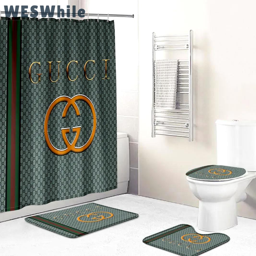 Gucci gray beige full luxury fashion brand hypebeast bath mat home decor bathroom sets Bathroom Set