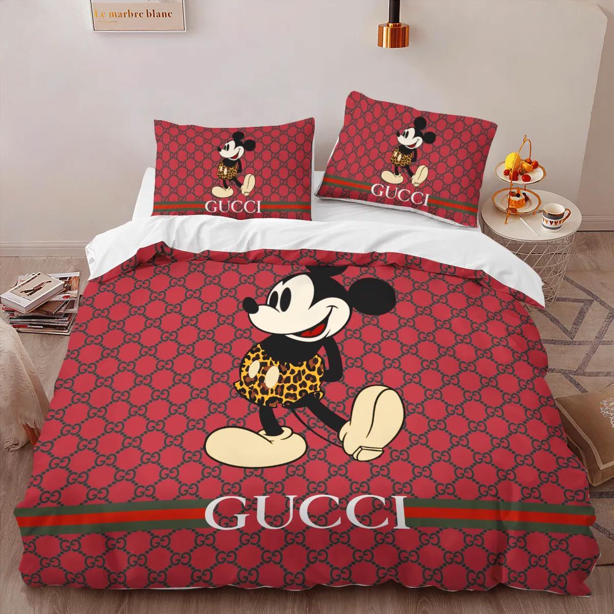Gucci mickey mouse disney logo type 723 Bedding Sets bedclothes duvet hyperbeast Bedroom home decor blankets premium fashion brand bed linen covers bedspread sheets luxury ideas