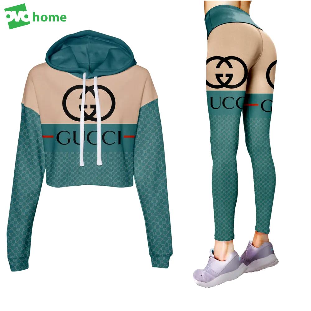 Gucci new luxury brand clothes leggings and crop top set for women Croptop Hoodie Legging Set