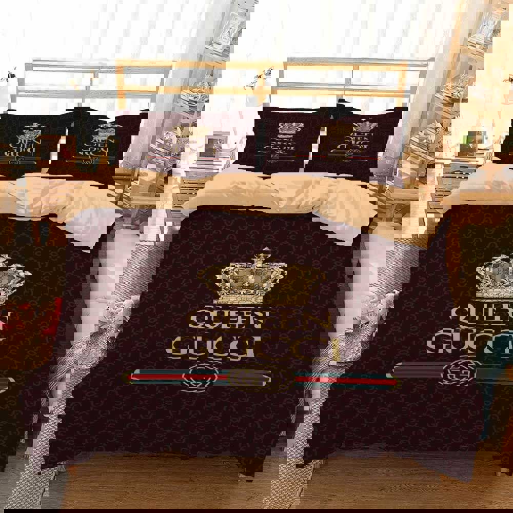 Gucci queen brown fashion logo luxury brand premium bedding sets,bed sets, bedroom sets, comforter sets, duvet cover, bedspread Bedding Sets