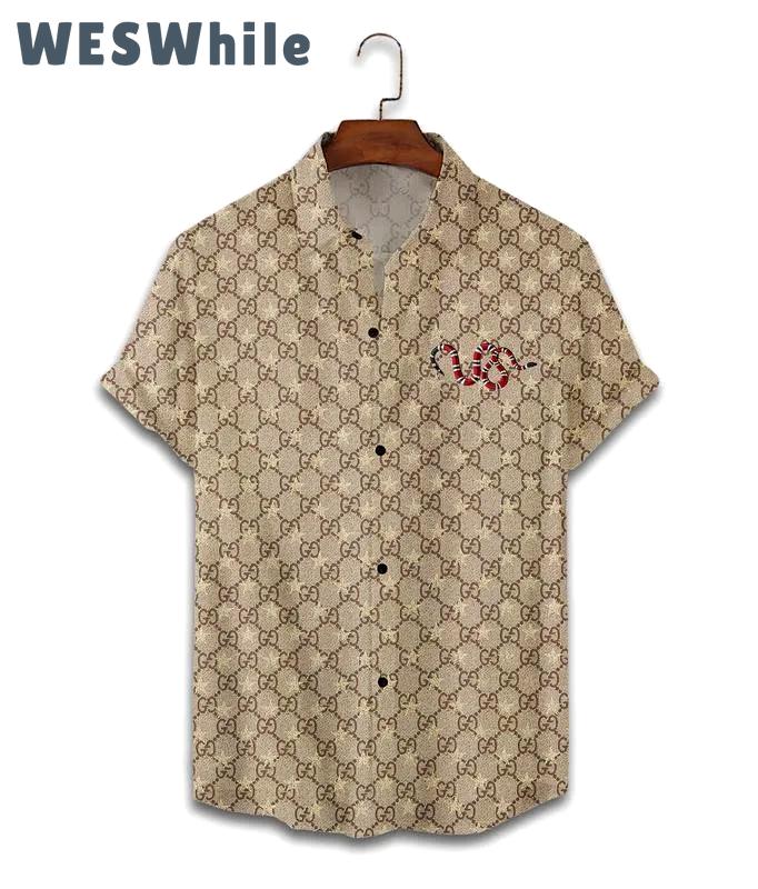 Gucci snake beige luxury brand premium fashion hawaii shirt for men 16 Hawaii Shirt