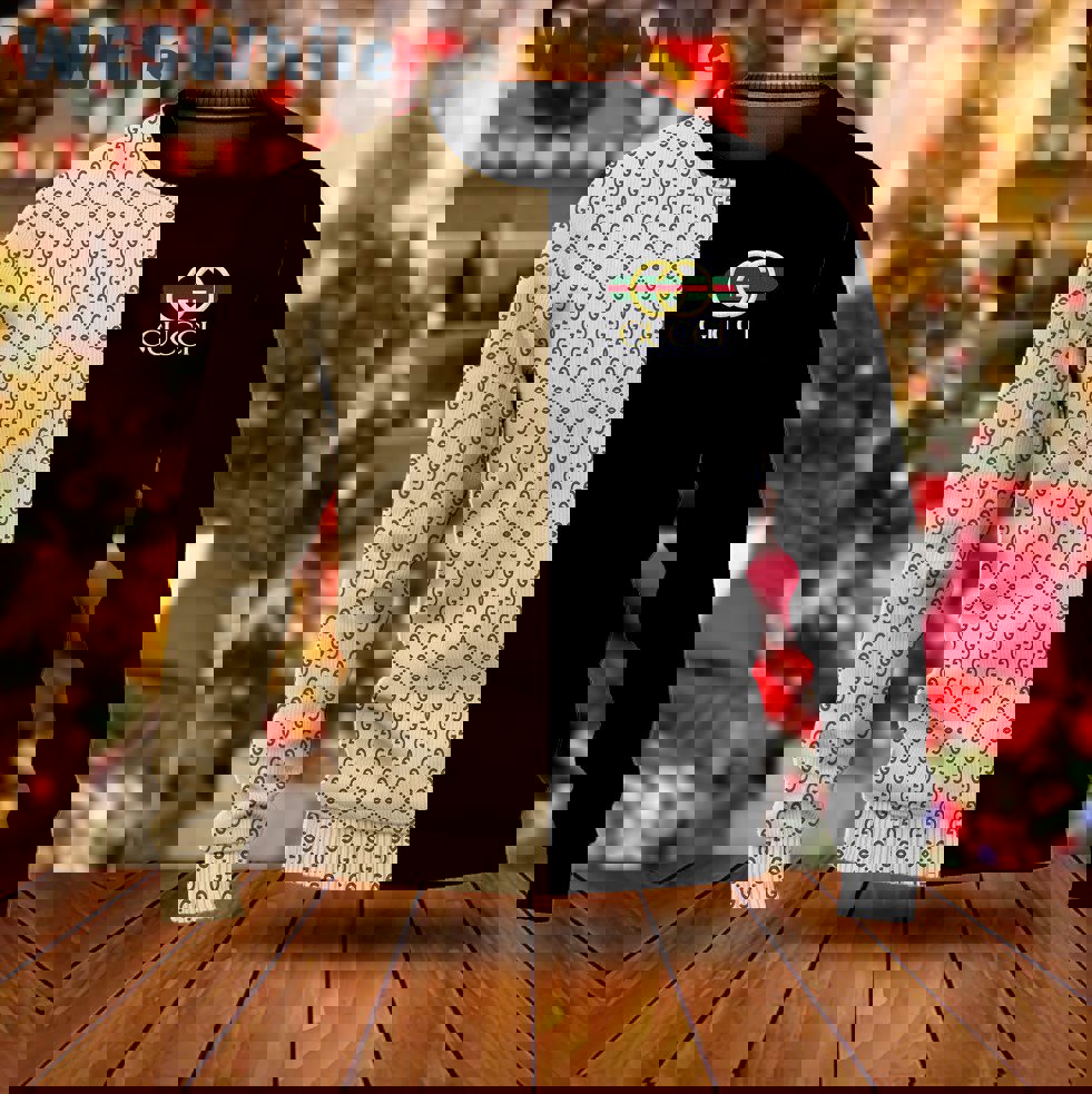 Gucci split luxury ugly christmas sweaterhot 2025 style 408 Christmas Ugly Sweater