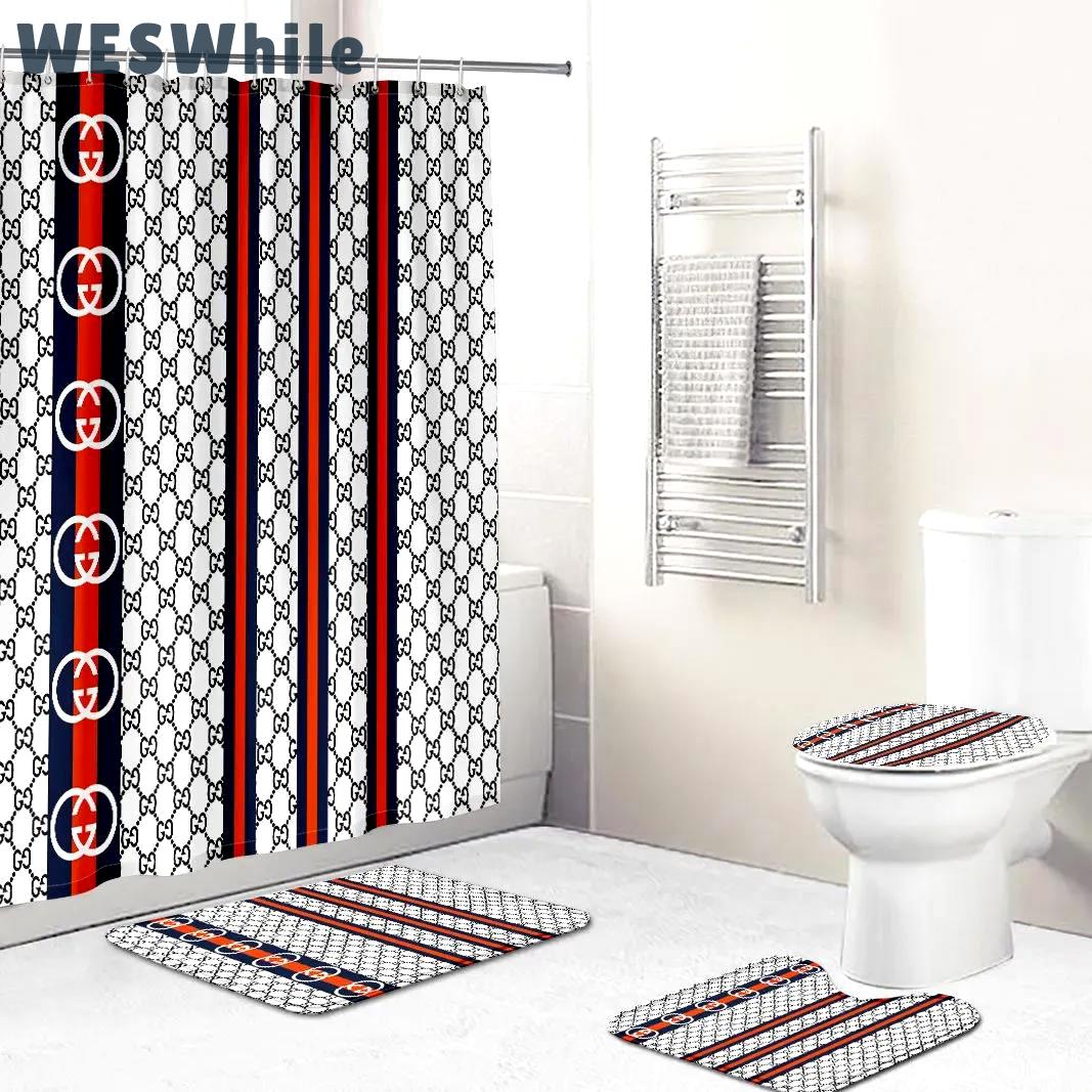 Gucci white black red full bath mat hypebeast bathroom sets luxury fashion brand home decor Bathroom Set