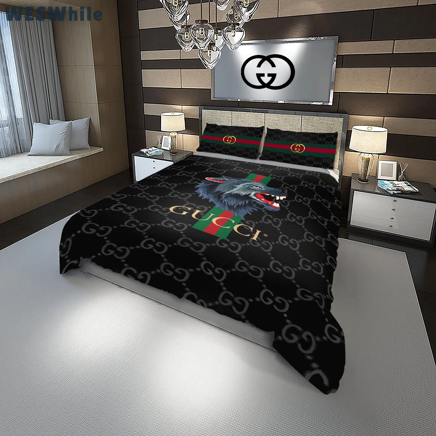 Gucci wolf fashion logo luxury brand premium bedding sets,bed sets, bedroom sets, comforter sets, duvet cover, bedspread Bedding Sets