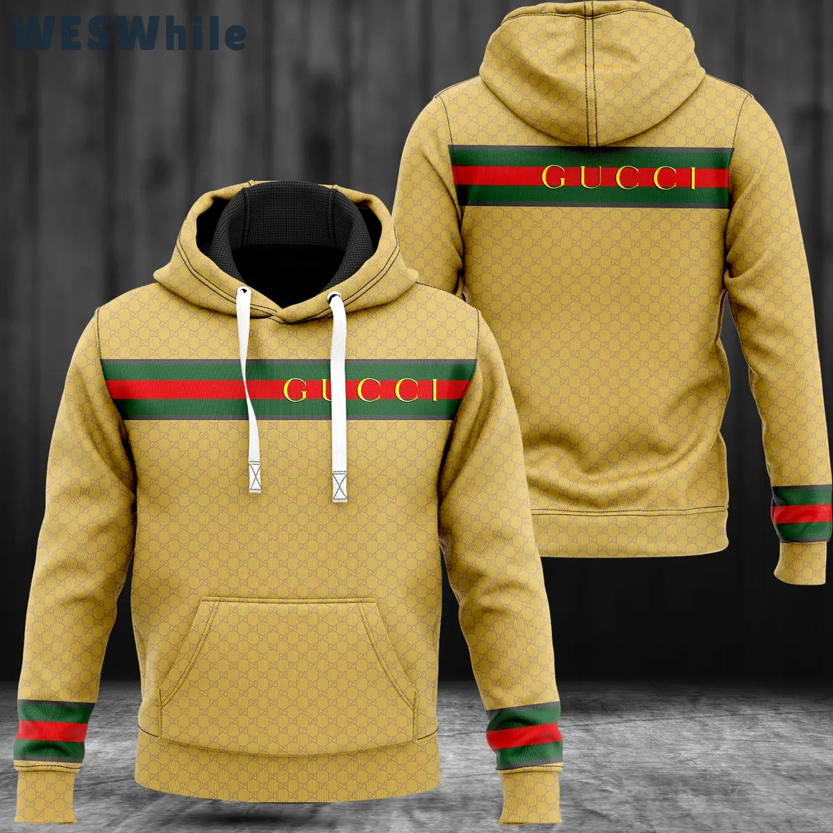 Gucci yellow luxury unisex hoodie luxury brand outfit for men women Hoodie 3D