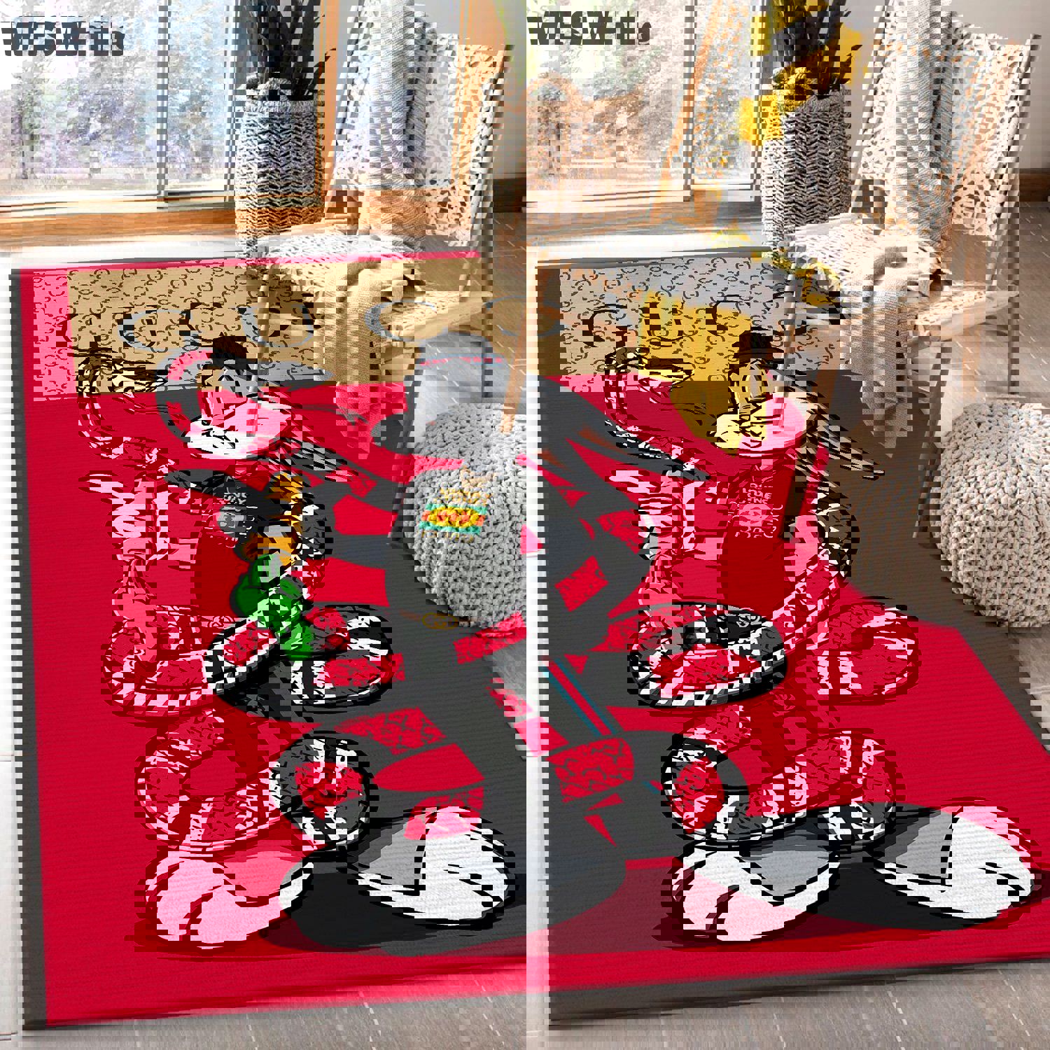 Guccibuggy bunny logo type 604. Upgrade Your Living Room with Luxury Home Decor: Area Carpets, Floor Decor, Door Mats, and Hot Gift Items with style a High-End Fashion Brand Rectangle Rug
