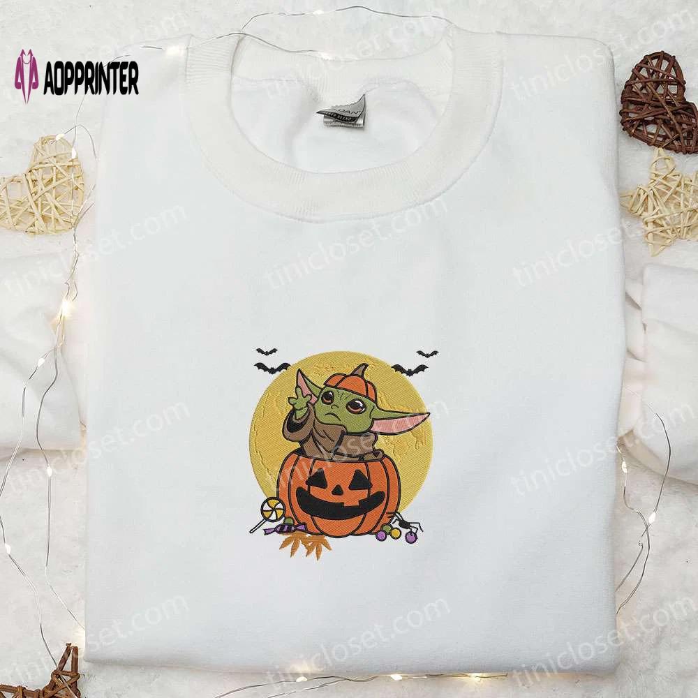 Halloween baby yoda embroidered shirt: cute & best halloween shirt ideas Embroidered Shirt