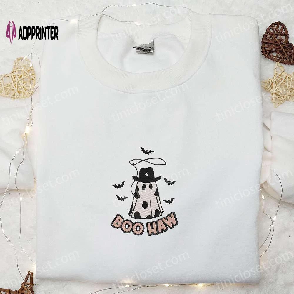 Halloween boo haw ghost sweatshirt: cool embroidered shirts best gifts for halloween lovers Embroidered Shirt