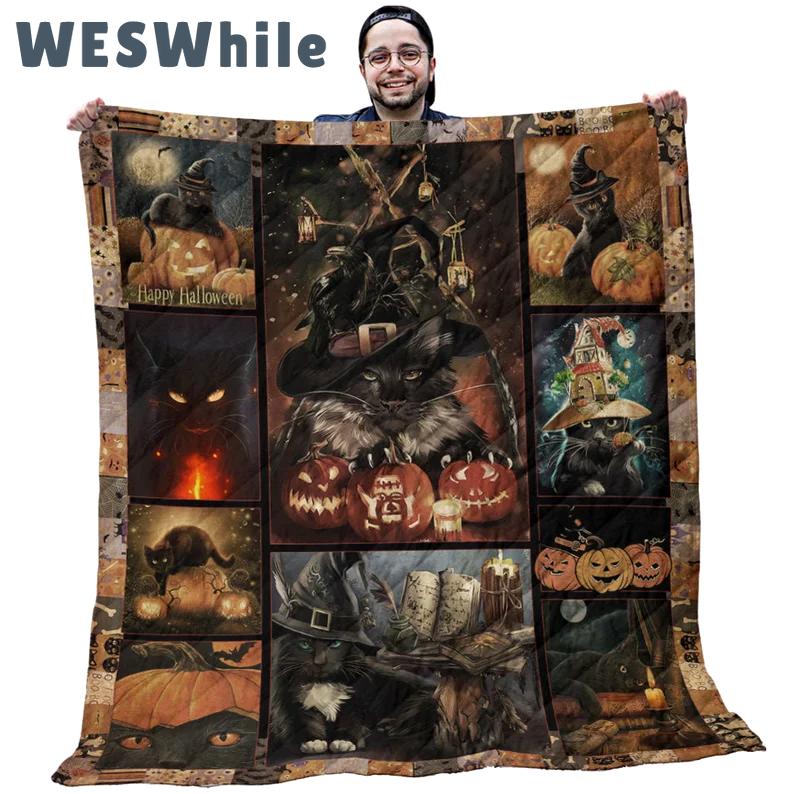Halloween decorations cat pumpkin vintage halloween gift quilt blanket Quilt Blanket
