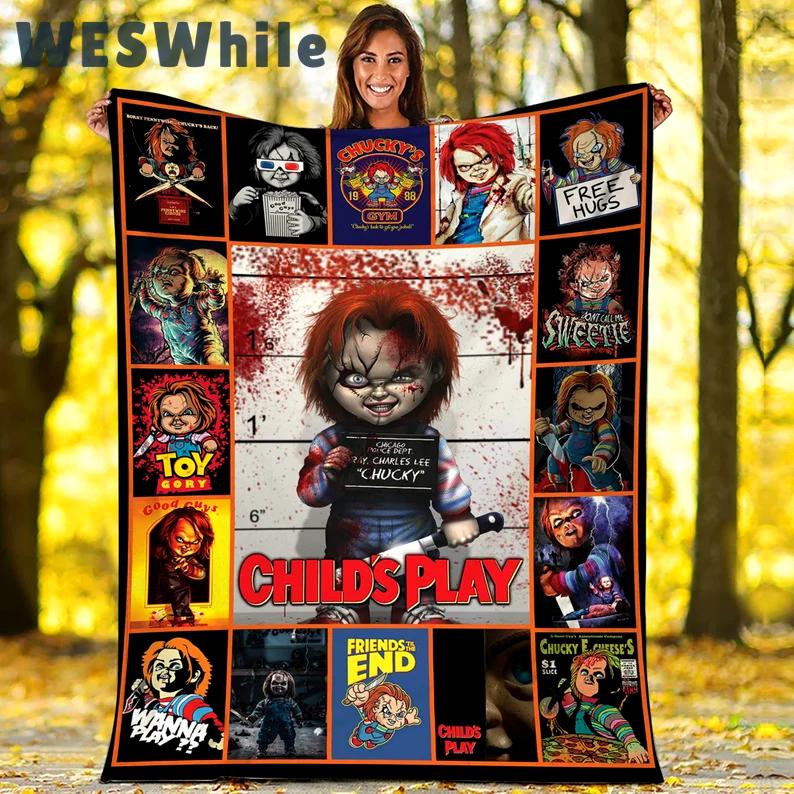 Halloween decorations child's play fleece blanket, chucky blanket, horror movie blanket, halloween gifts, christmas gifts, birthday gifts Quilt Blanket