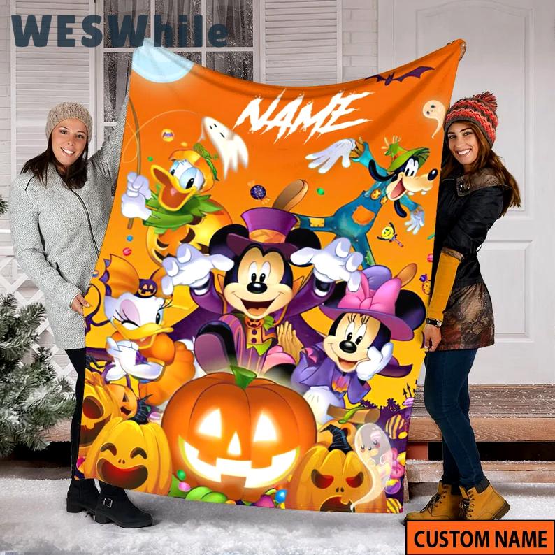 Halloween decorations custom name mickey's halloween blanket, mickeys and friends halloween blanket, spooky vibes decor, wdw candy co, fleece minky sherpa blanket Quilt Blanket