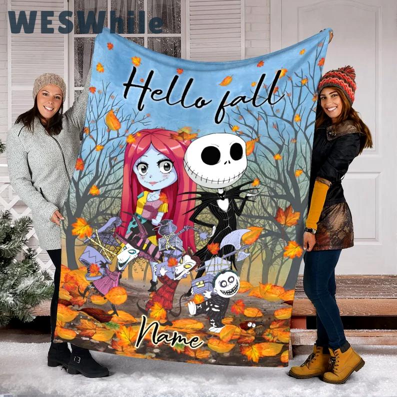 Halloween decorations fall season jack skellington blanket, custom name jack halloween blanket, the nightmare before christmas fleece mink sherpa , home decor Quilt Blanket