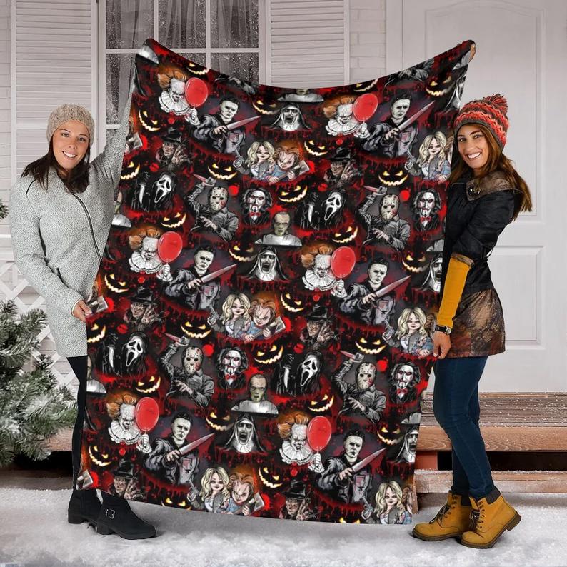 Halloween decorations halloween movies blanket, halloween characters blanket, fleece mink sherpa blanket, funny halloween blanket, creepy halloween blanket Quilt Blanket