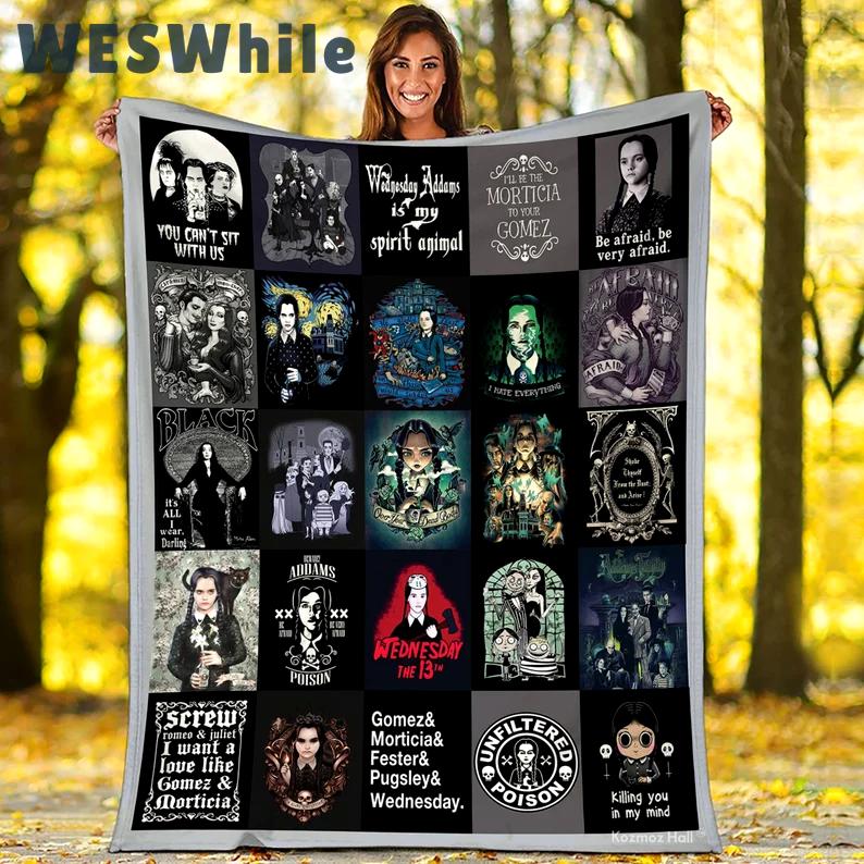 Halloween decorations the addams family fleece blanket, wednesday addams blanket, horror movie blanket, halloween gifts, christmas gifts, birthday gifts Quilt Blanket