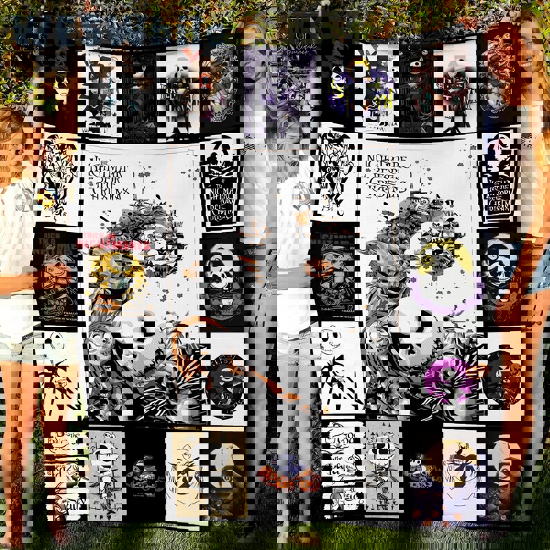 Halloween decorations the nightmare before christmas fleece blanket, mink sherpa blanket, jack and sally quilt, halloween gift, jack skellington quilt Quilt Blanket