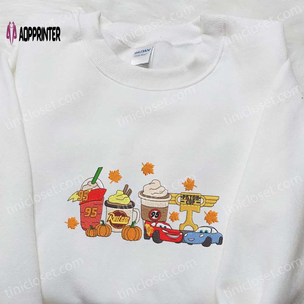 Halloween fall coffee disney pixar cars embroidered sweatshirt: cute hoodie best gift for family Embroidered Shirt