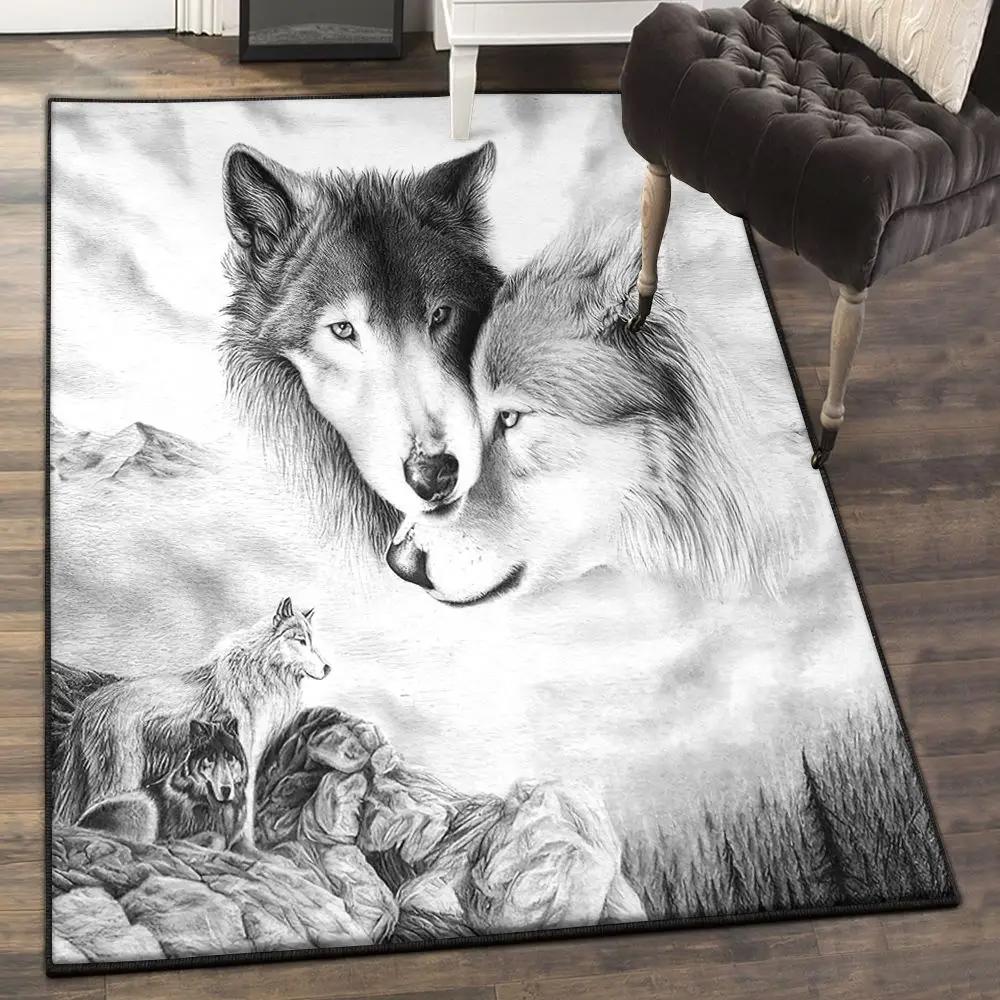 Halloween gift area rugs, wolf couple rug Rectangle Rug