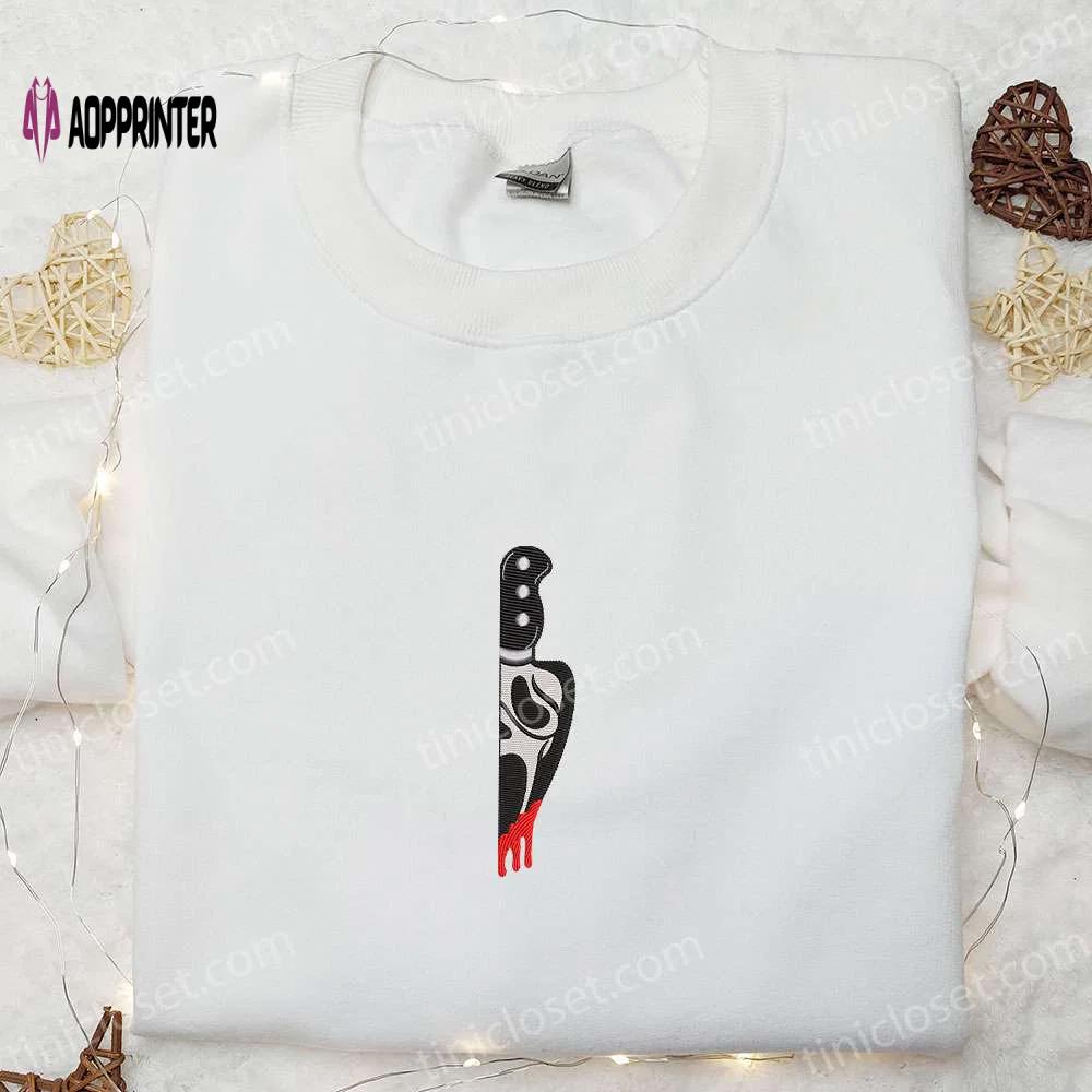 Halloween scary villain red knife embroidered sweatshirt: best horror hoodie for halloween lovers Embroidered Shirt