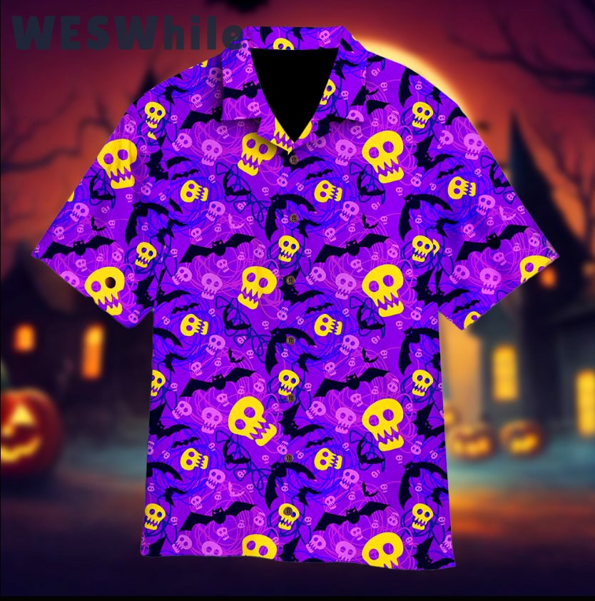 Halloween spooky night purple hawaiian shirts Hawaii Shirt Shorts & Flip Flops
