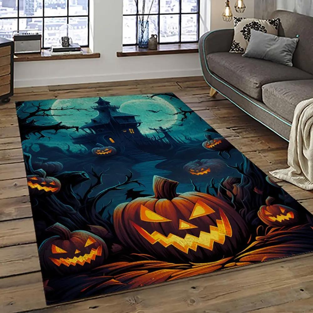 Halloween style pumpkin autumn retangle carpet area rug home decor halloween gift hal89 Rectangle Rug