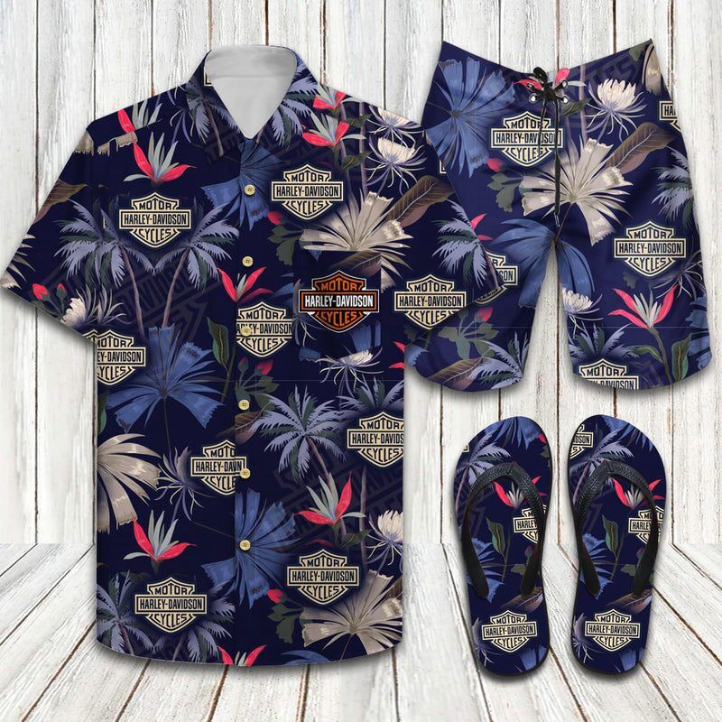 Harley davidson flip flops and combo hawaii shirt shorts luxury brand summer outfit Hawaii Shirt Shorts & Flip Flops