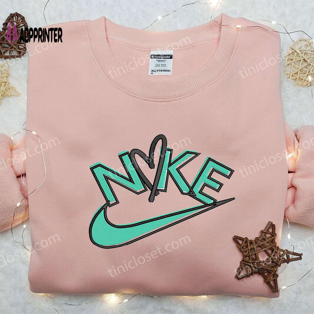 Heart x nike embroidered sweatshirt – best valentine’s gift idea for nike inspired shirt Embroidered Shirt