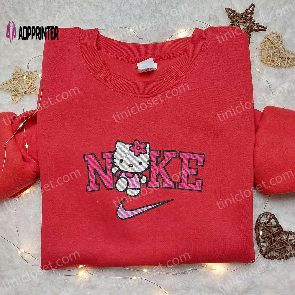 Hello kitty x nike cartoon embroidered tshirt – stylish hello kitty & nike inspired shirt Embroidered Shirt