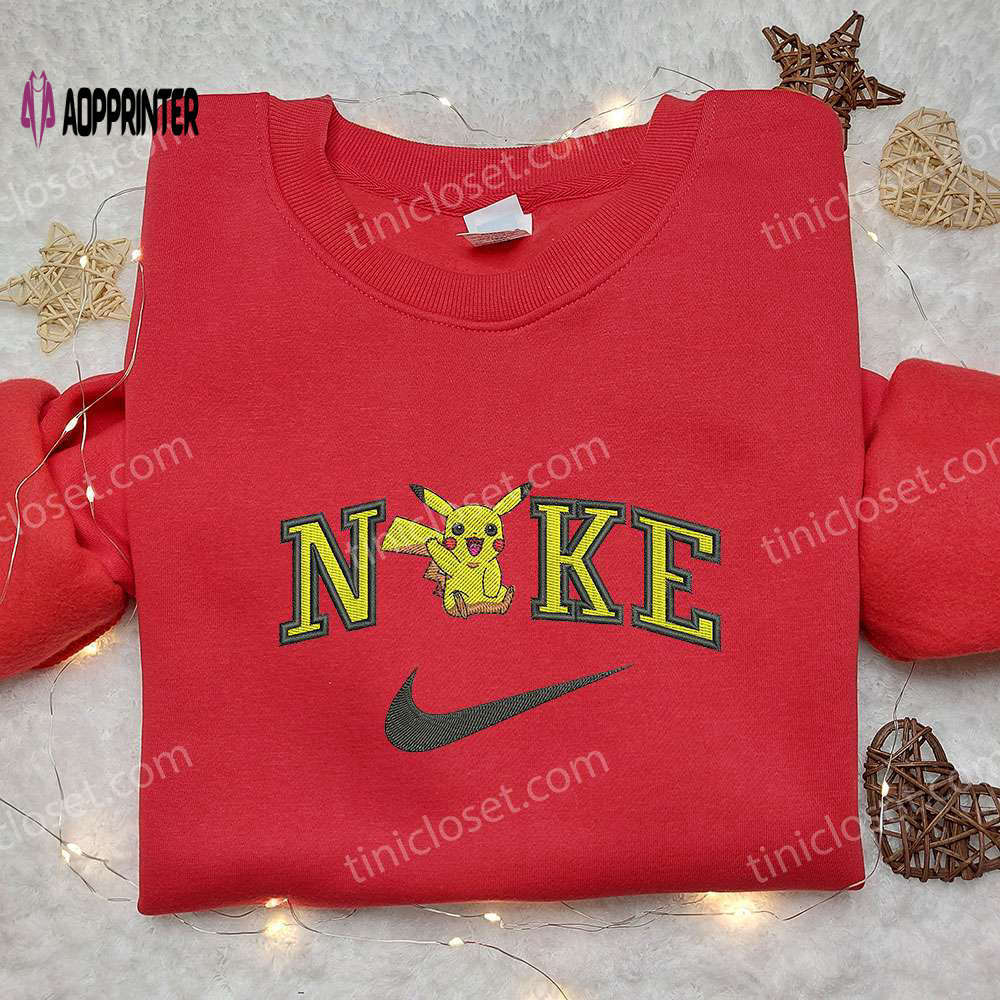 Hi pikachu x nike embroidered sweatshirt – pokemon & nike inspired shirt Embroidered Shirt