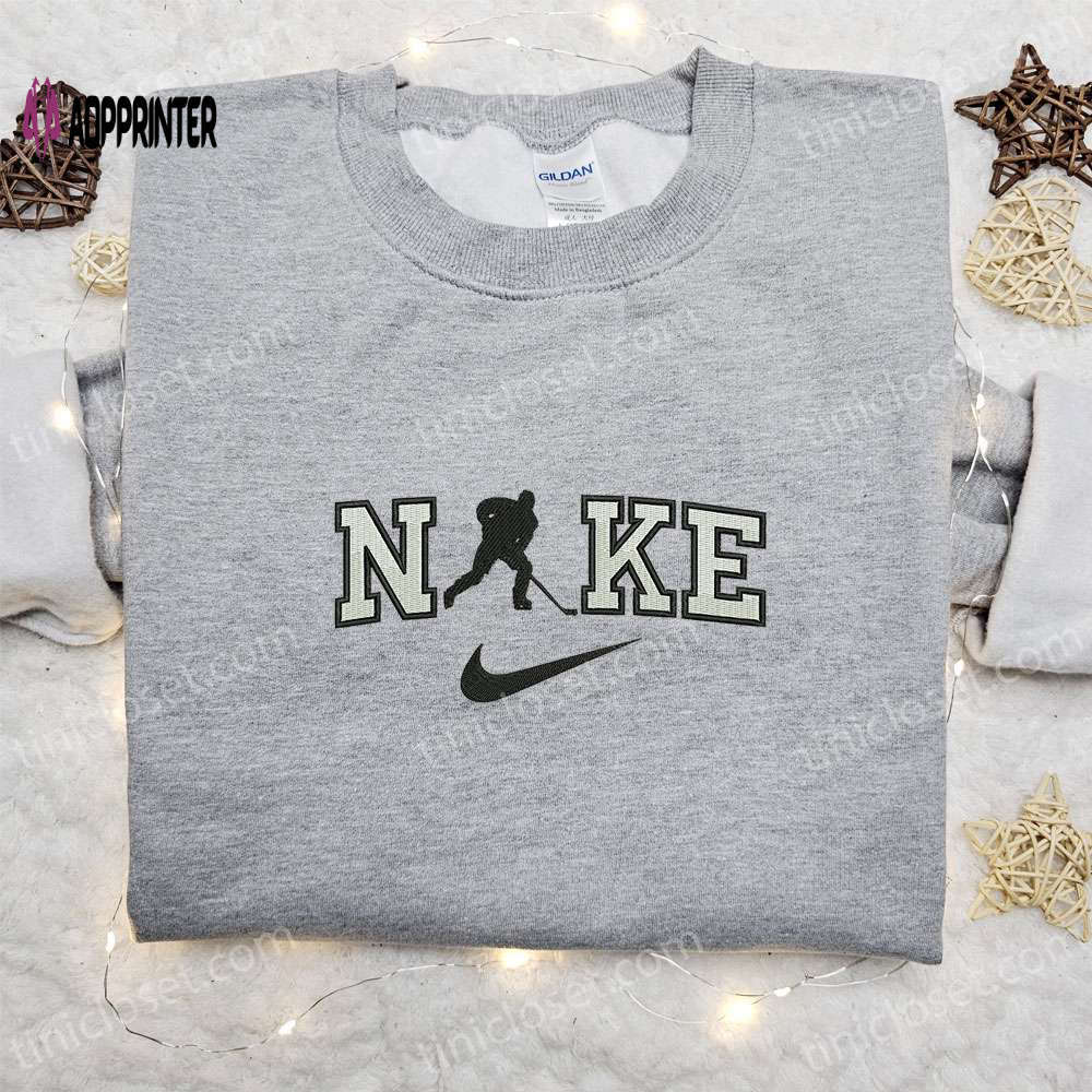 Hockey player x nike nfl sport embroidered shirt: the perfect nike inspired family gift Embroidered Shirt