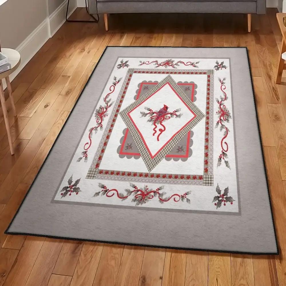 Holiday cardinal gift bedroom rugs, peaceful silver and white holiday cardinal rug Rectangle Rug