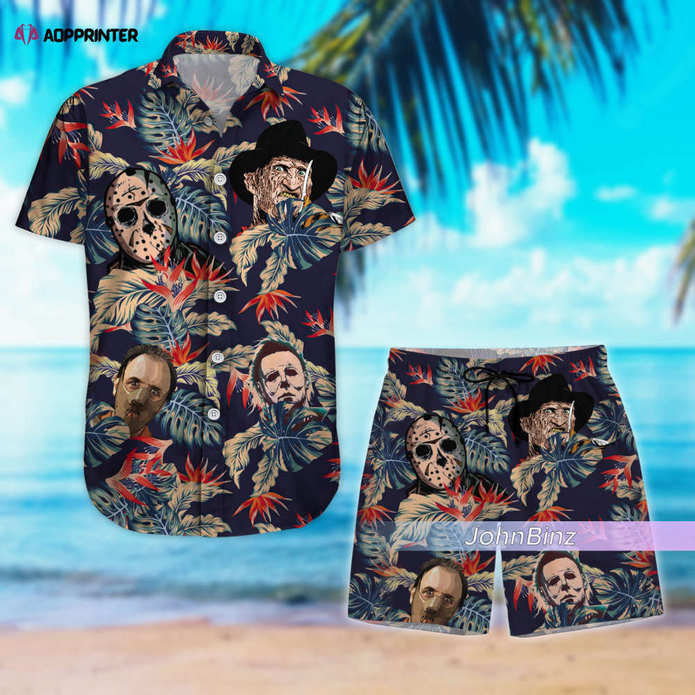 Horrifyingly stylish: horror hawaiian shirt button down & summer shorts – perfect horror gifts for women & men! Hawaii Shirt