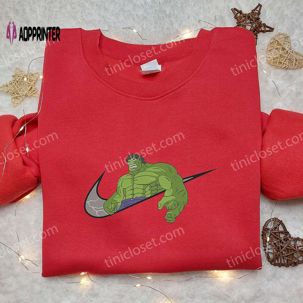 Hulk x nike swoosh embroidered hoodie & shirt: perfect family gift nike inspired apparel Embroidered Shirt