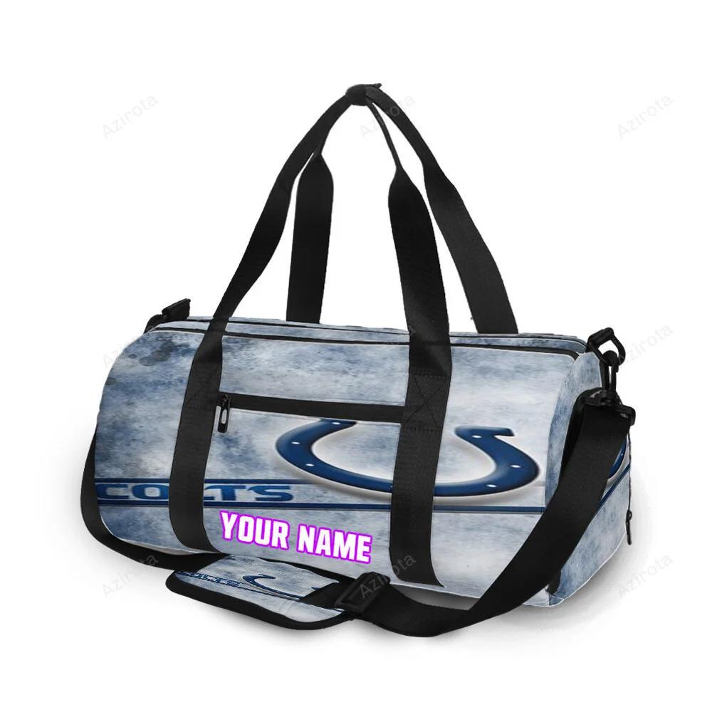Indianapolis colts horseshoe color splash blue white personalized name travel bag gym bag 522 Travel Bag
