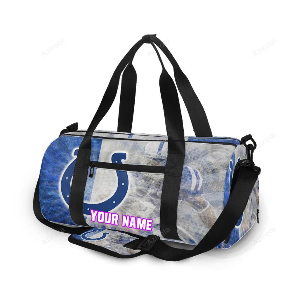 Indianapolis colts horseshoe player white blue personalized name travel bag gym bag 1038 Travel Bag