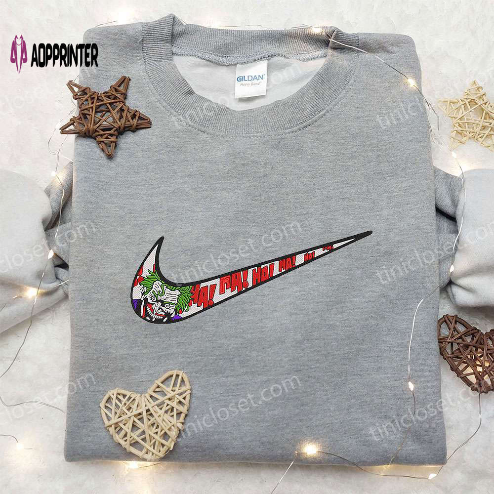 Joker x nike embroidered hoodie & movie characters shirt nike inspired embroidery Embroidered Shirt