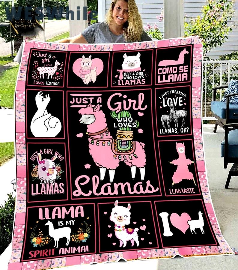 Just a girl who loves llamas fleece blanket, mink sherpa blanket, alpaca quilt, llama alpaca blanket, wildlife quilt Quilt Blanket
