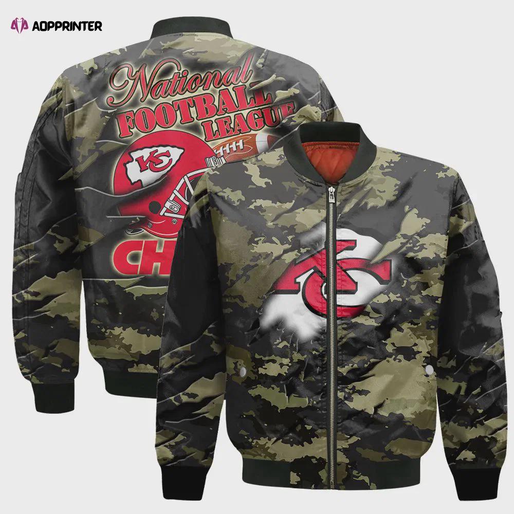 Kansas city chiefs black camo pattern national football league unisex bomber jacket Bomber Jacket