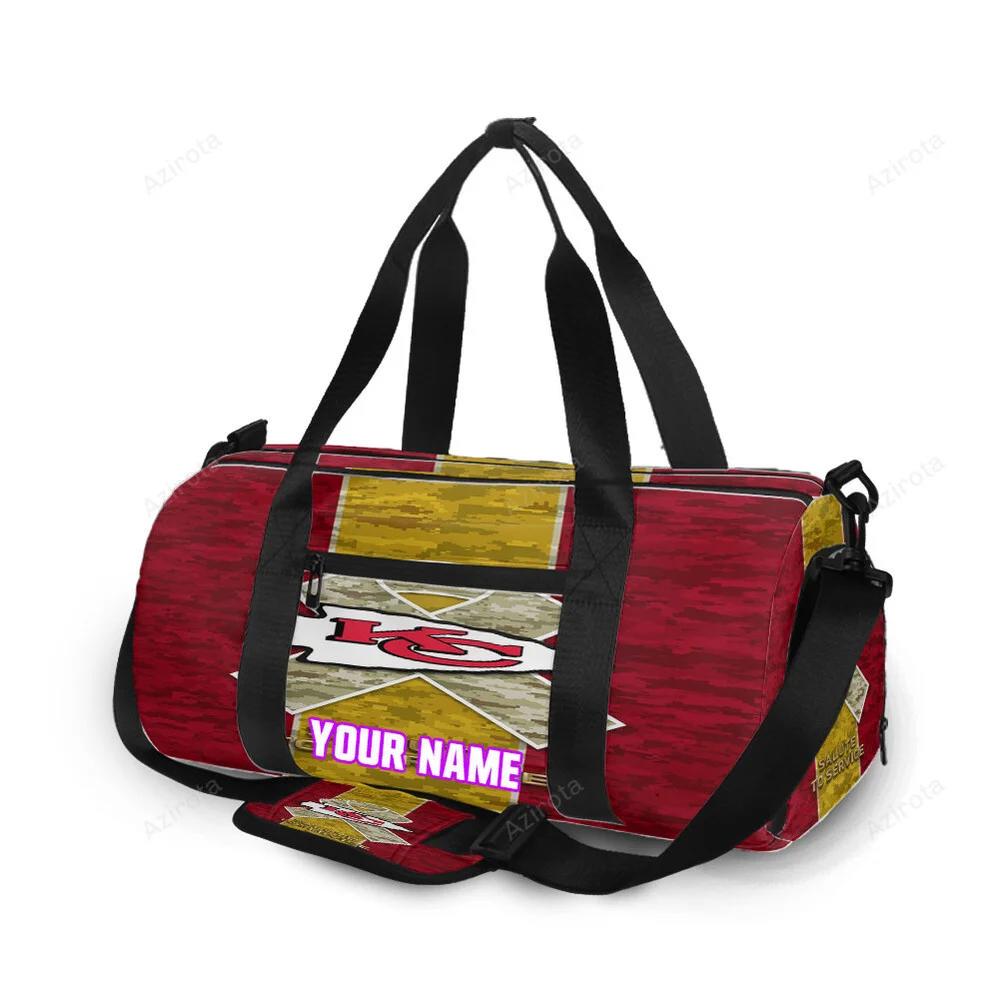 Kansas city chiefs emblem camo personalized name travel bag gym bag 1474 Travel Bag