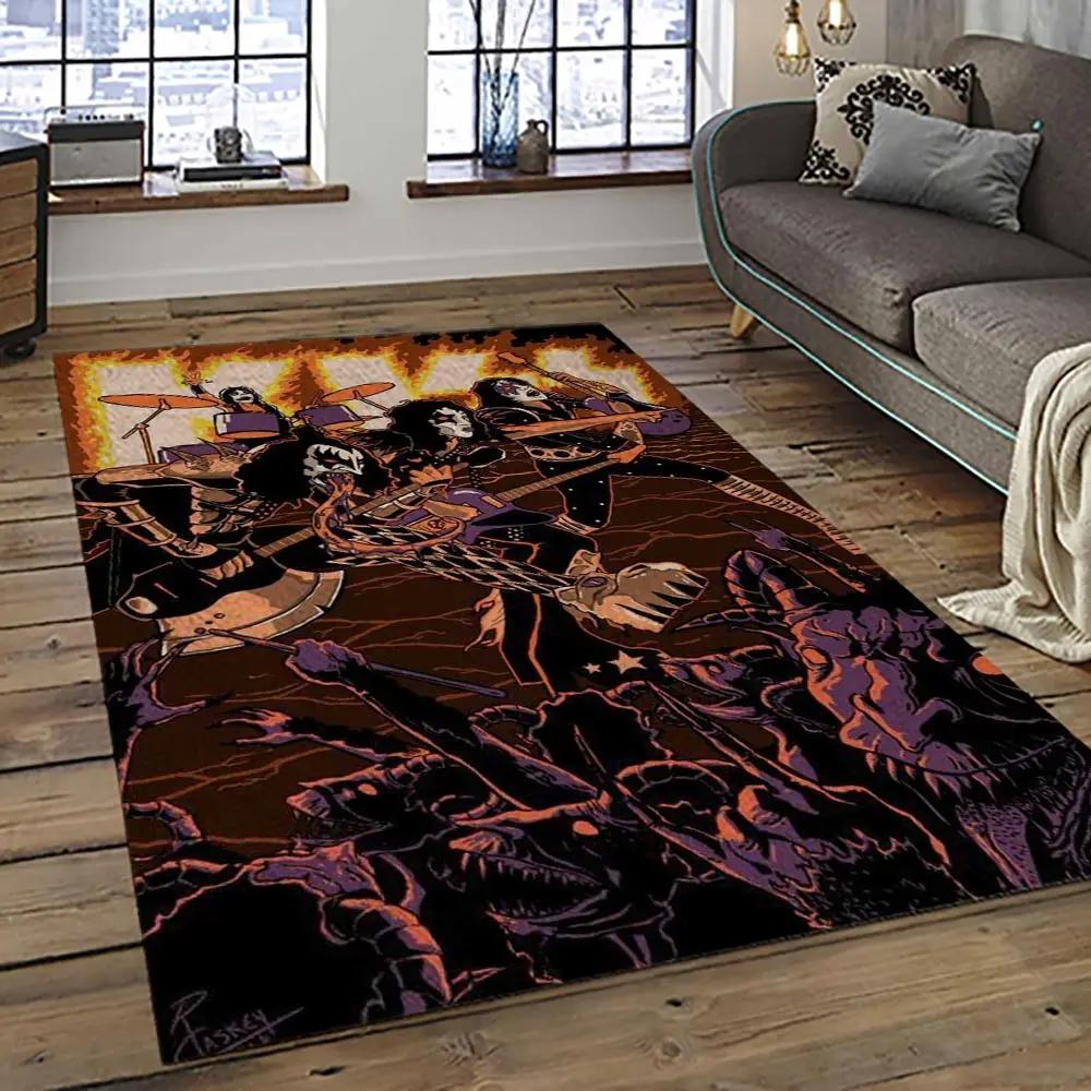 Kiss rock band music retangle carpet area rug home decor best gift for fan and friends as40 Rectangle Rug
