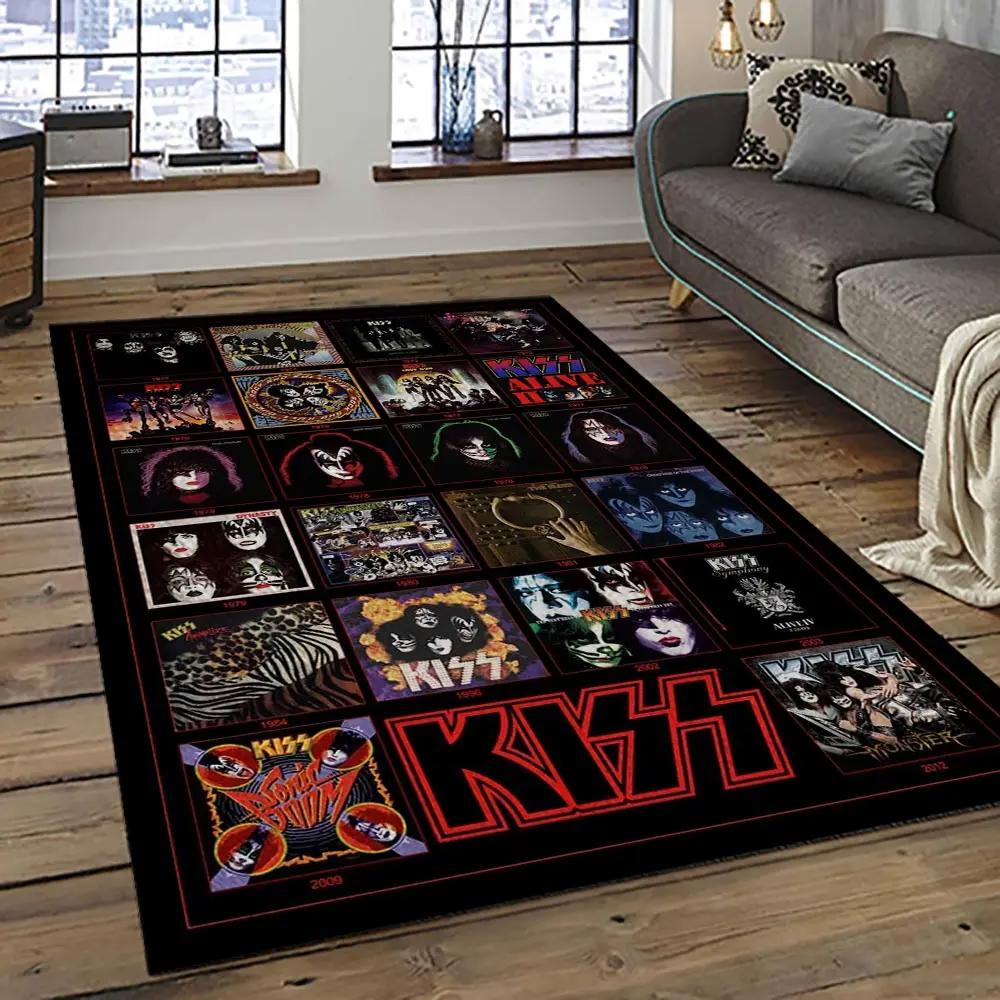 Kiss rock band music retangle carpet area rug home decor best gift for fan and friends as58 Rectangle Rug