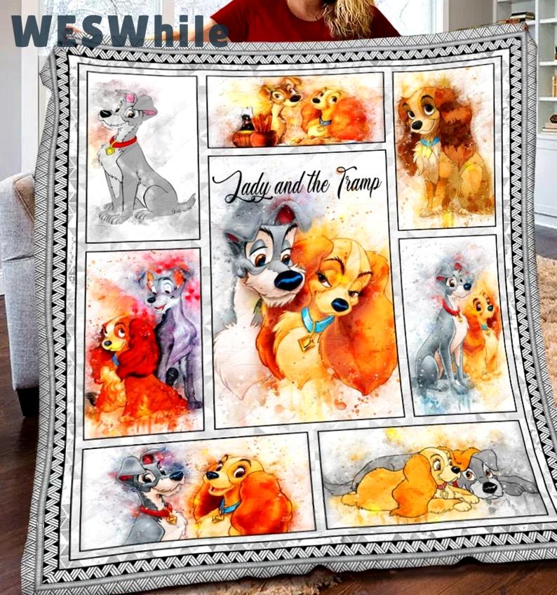 Lady and the tramp blanket, lady and the tramp fleece blanket, couch sofa blanket, lady and the tramp gift, christmas gifts Quilt Blanket