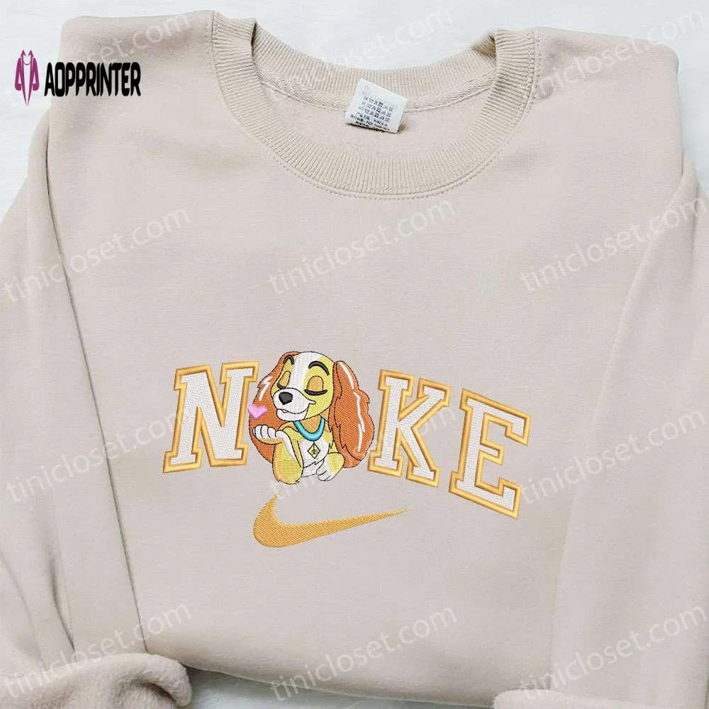 Lady x nike cartoon embroidered sweatshirt: disney characters & nike inspired shirt Embroidered Shirt