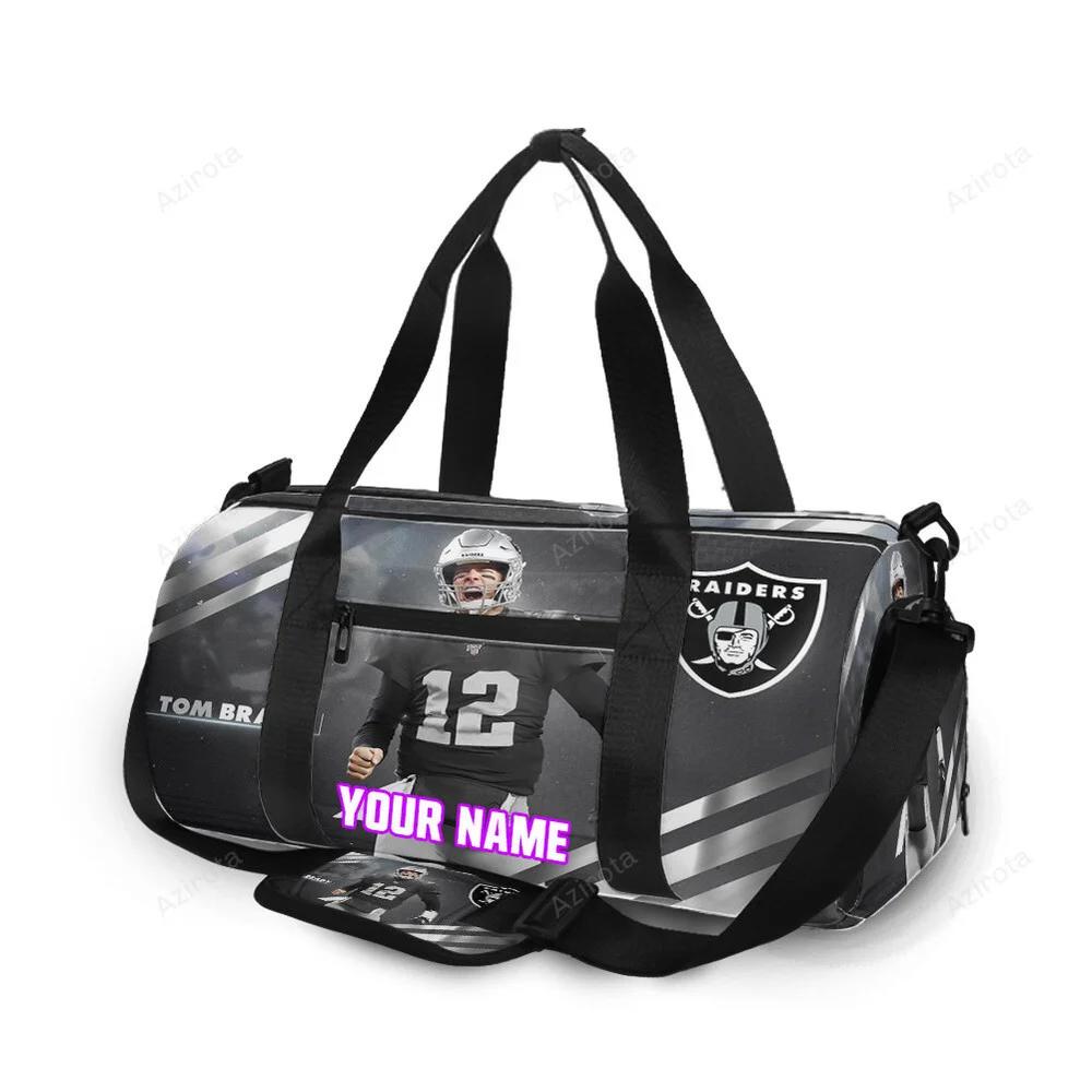 Las vegas raiders tom brady 12 v2 personalized name travel bag gym bag 953 Travel Bag