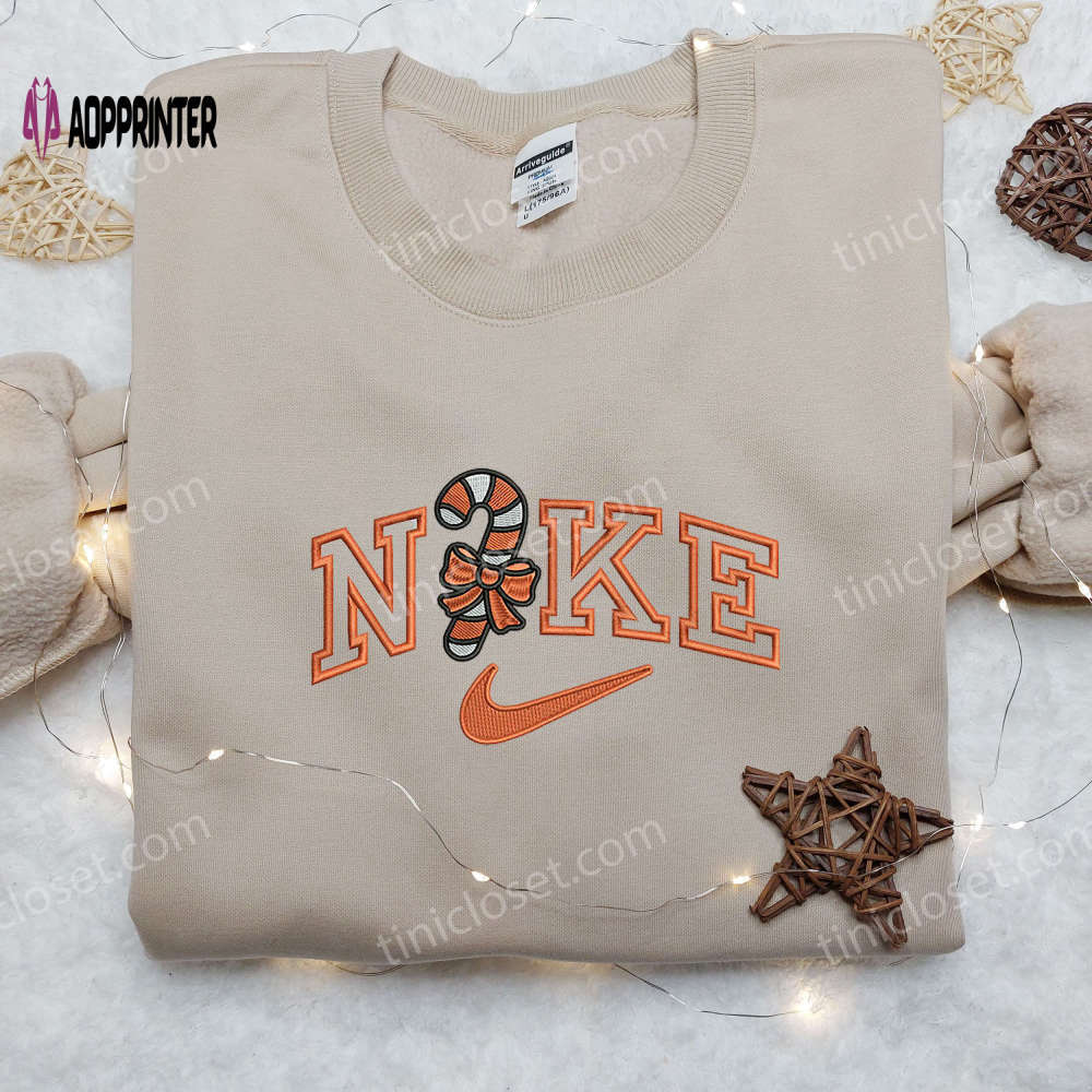 Limited edition candy cane orange x nike embroidered shirt – festive christmas apparel Embroidered Shirt