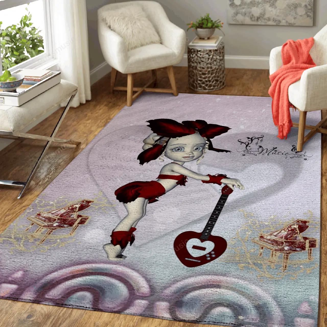 Little girl with guitar music art for fans area rug living room carpet rug regtangle carpet floor decor home decor Rectangle Rug